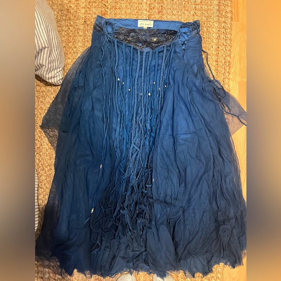 BLUE BRENDA KNIGHT FREE PEOPLE COLLAB MAXI SKIRT - Picture 3 of 8